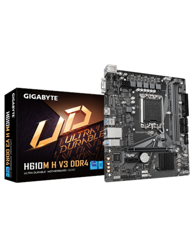 Gigabyte | H610M H V3 DDR4 | Processor family Intel | Processor socket LGA1700 | DDR4 DIMM | Supported hard disk drive interfaces M.2, SATA | Number of SATA connectors 4