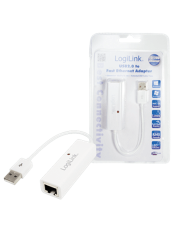 Logilink | Fast Ethernet USB 2.0 to RJ45 Adapter: | 0.115 m | White | USB-A to RJ45