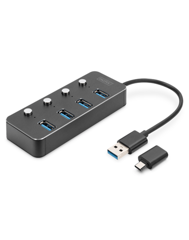 Digitus | USB 3.0 Hub, 4-port, Switchable, Aluminum Housing | DA-70247