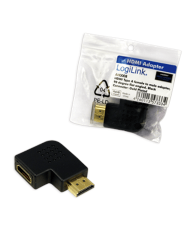 HDMI Adapter, AM to AF in 90 degree flat angled | Logilink