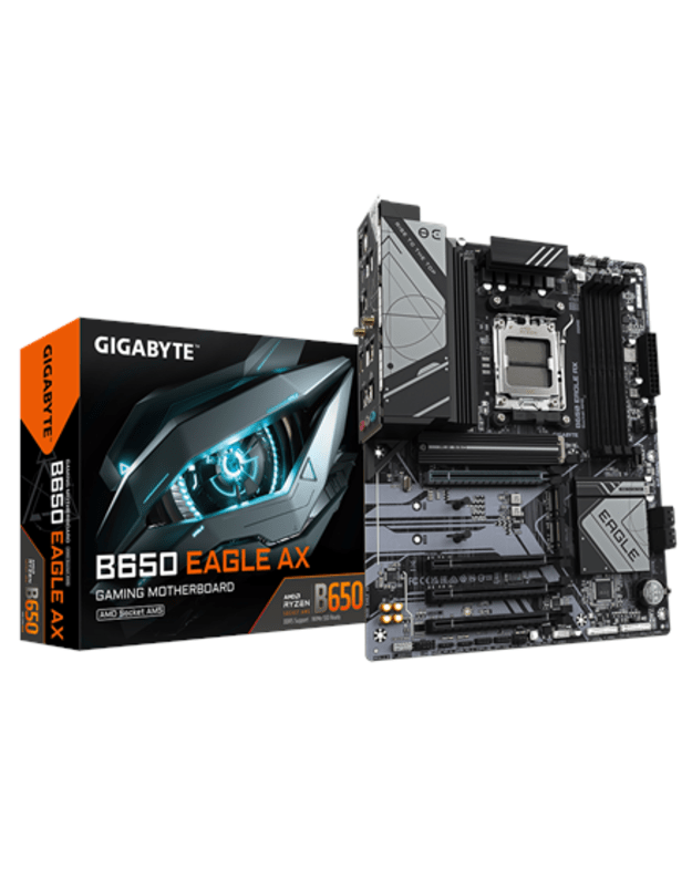 Gigabyte | B650 EAGLE AX | Processor family AMD | Processor socket AM5 | DDR5 | Supported hard disk drive interfaces M.2, SATA | Number of SATA connectors 4