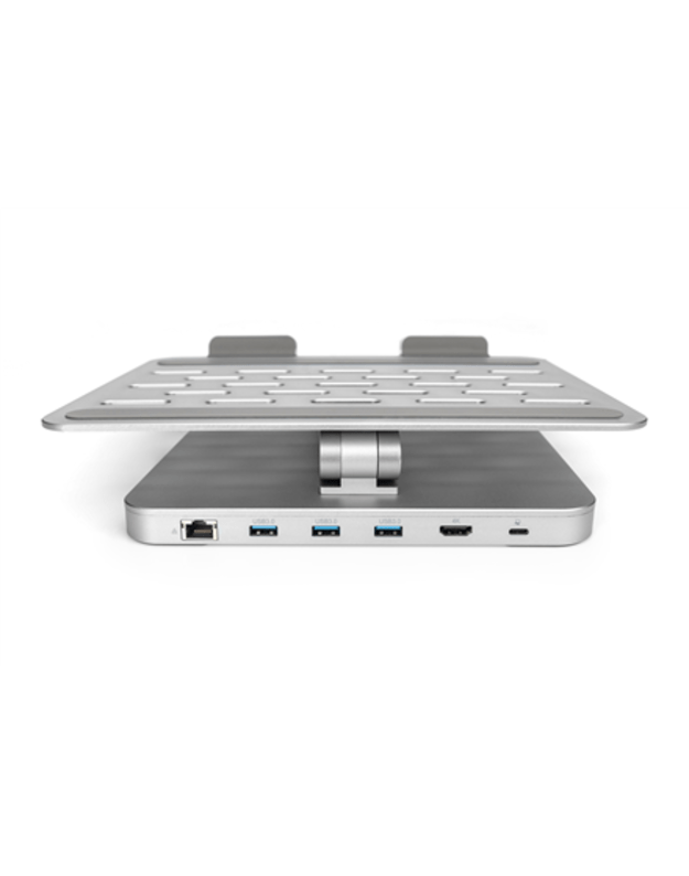 Desk Mount | Variable Notebook/Tablet Stand with 6-port USB-C Docking Station | Height adjustment | Maximum weight (capacity) 7.5 kg | Silver