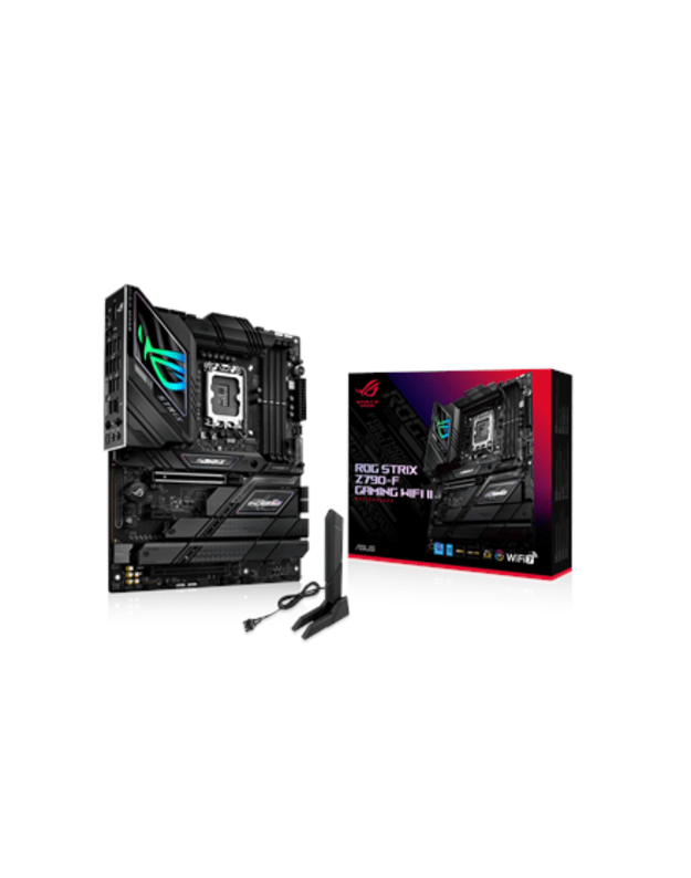 Asus | ROG STRIX Z790-F GAMING WIFI II | Processor family Intel | Processor socket LGA1700 | DDR5 | Supported hard disk drive interfaces SATA, M.2 | Number of SATA connectors 4