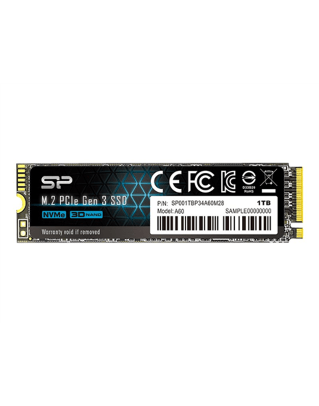 Silicon Power | SSD | P34A60 | 1000 GB | SSD form factor M.2 2280 | Solid-state drive interface PCIe Gen3x4 | Read speed 2200 MB/s | Write speed 1600 MB/s