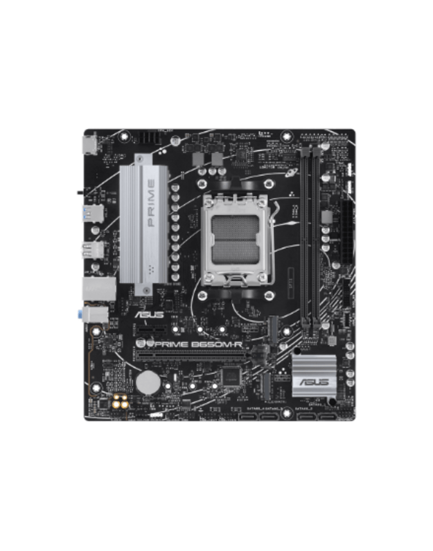 ASUS PRIME B650M-R | Asus | Processor family AMD B650 | Processor socket 1 x Socket AM5 | 2 DIMM slots - DDR5, ECC, unbuffered | Supported hard disk drive interfaces SATA-600 (RAID), 2 x M.2 | Number of SATA connectors 4