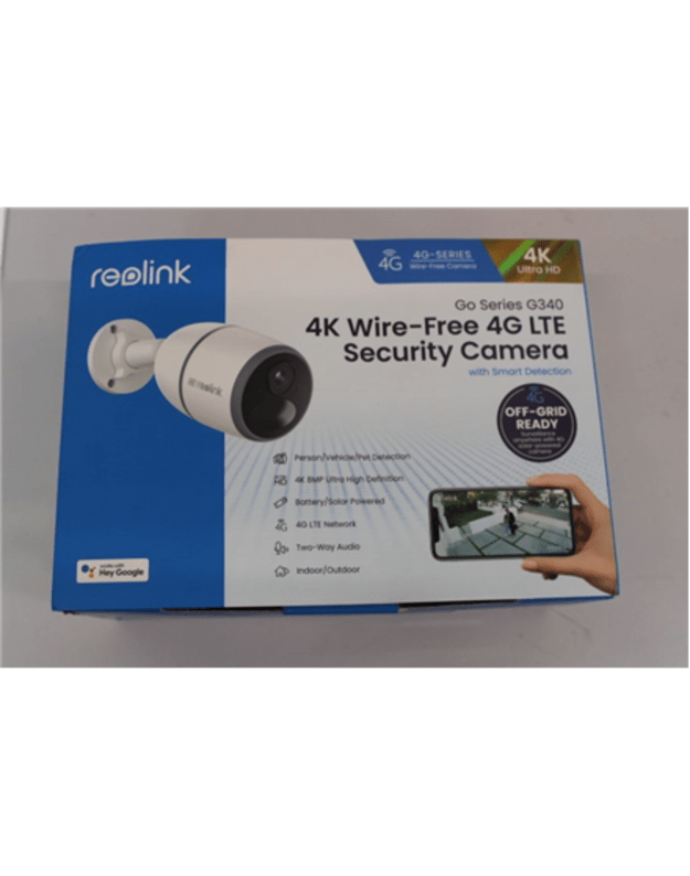 SALE OUT. Reolink Go Series G340 4K 4G LTE Wire Free Camera, White, DEMO | Reolink 4G LTE Wire Free Camera | Go Series G340 | 23 month(s) | Bullet | 8 MP | Fixed | IP65 | H.265 | Micro SD, Max. 128GB | DAMADGED PACKAGING